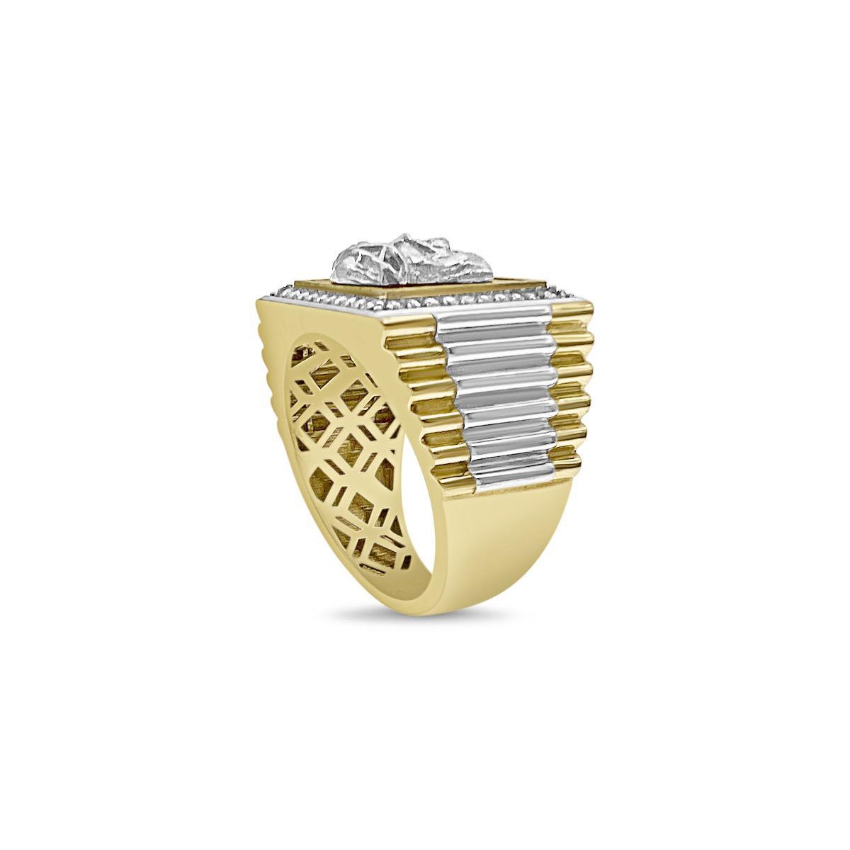 Jesus Head Mens Signet Ring 10k Two Tone Gold