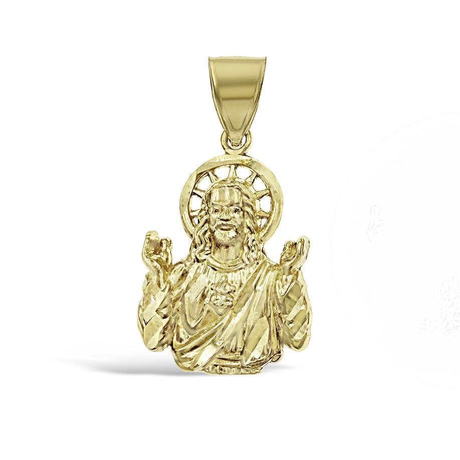 10k Gold Jesus Christ Sacred Heart Pendant Charm 1.1 inch
