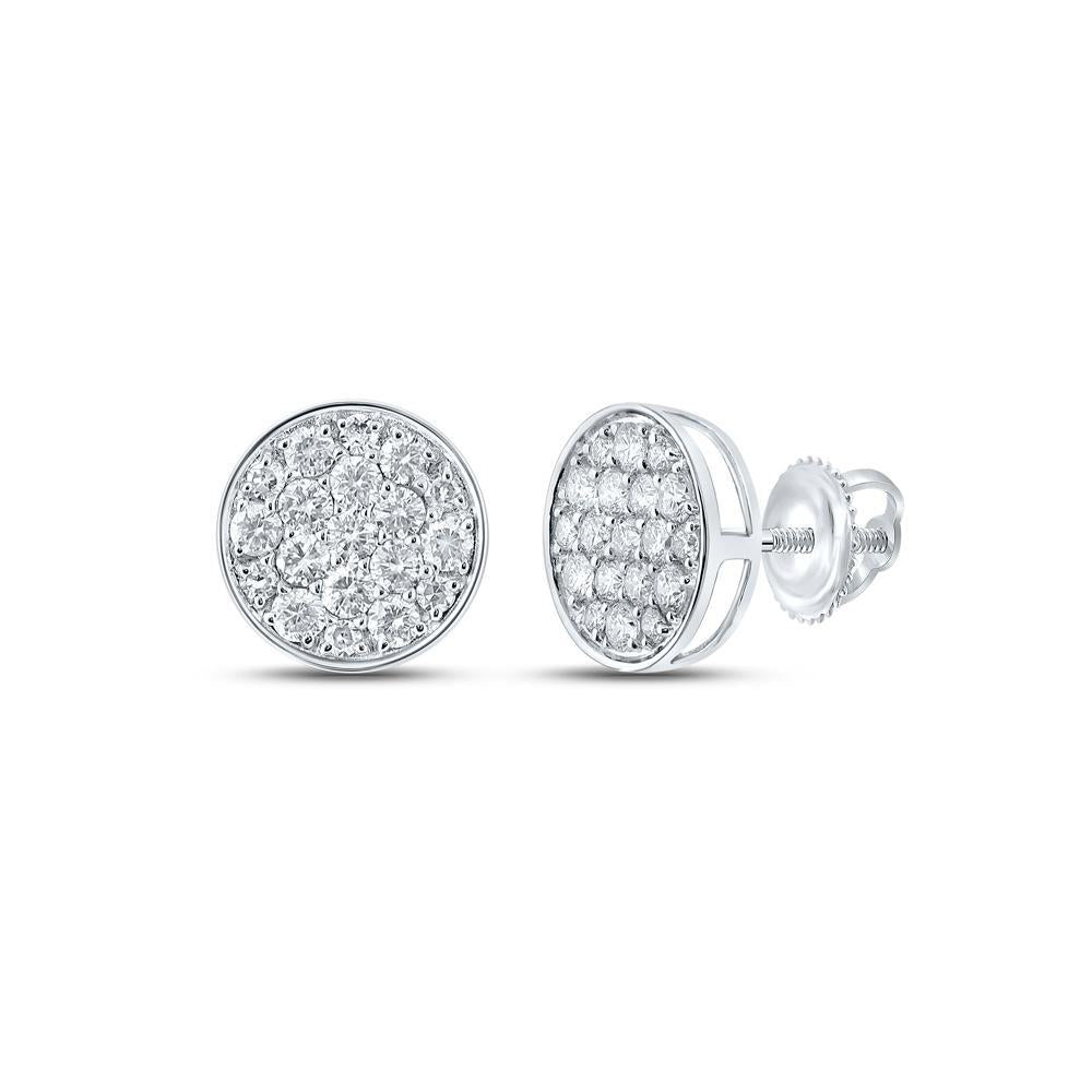 0.53ctw Diamond Round Cluster Stud Earrings 10k White Gold Mens Screw Back