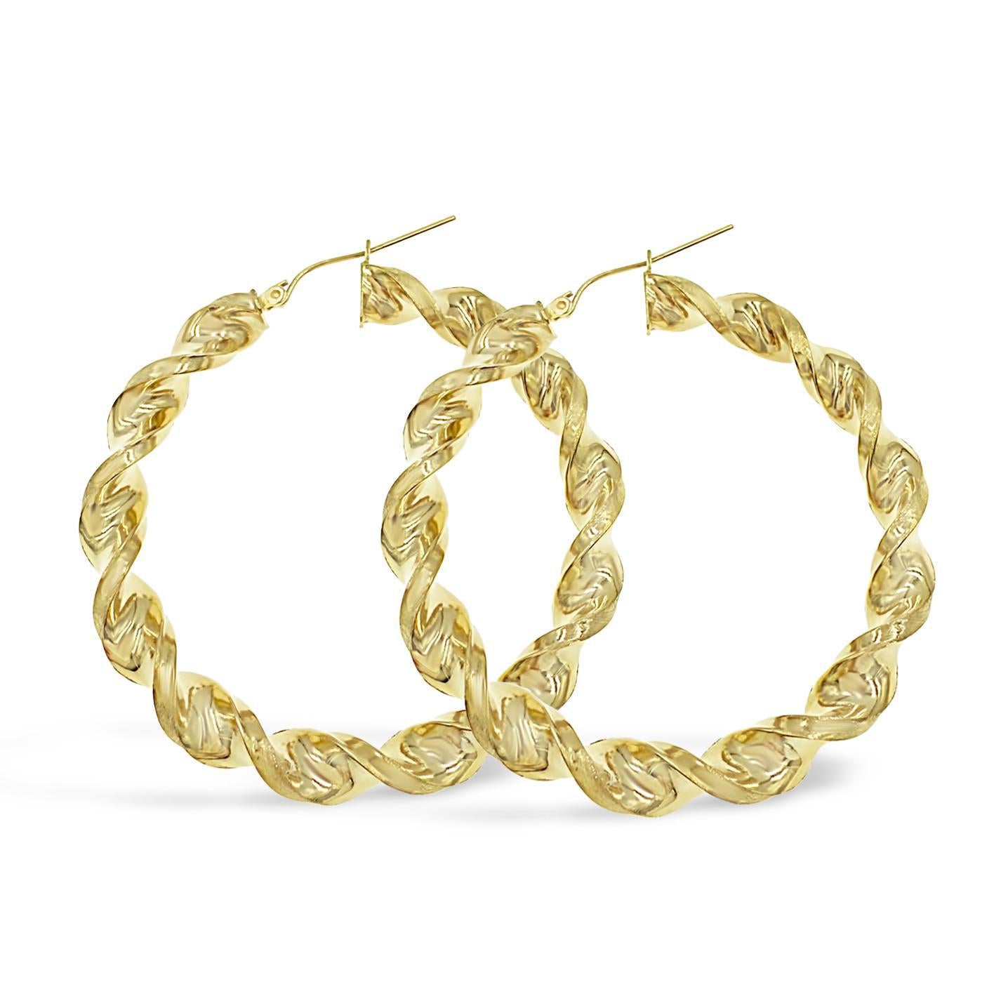 10K Yellow Gold Large Twisted Hoop Earrings Womens 2 Inch 6mm