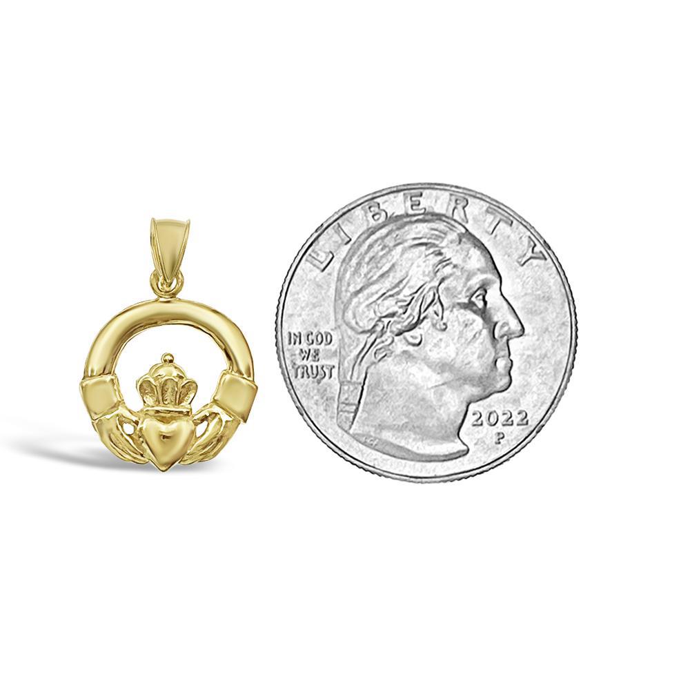 Irish Celtic Claddagh Pendant Real 10k Gold Charm 1"