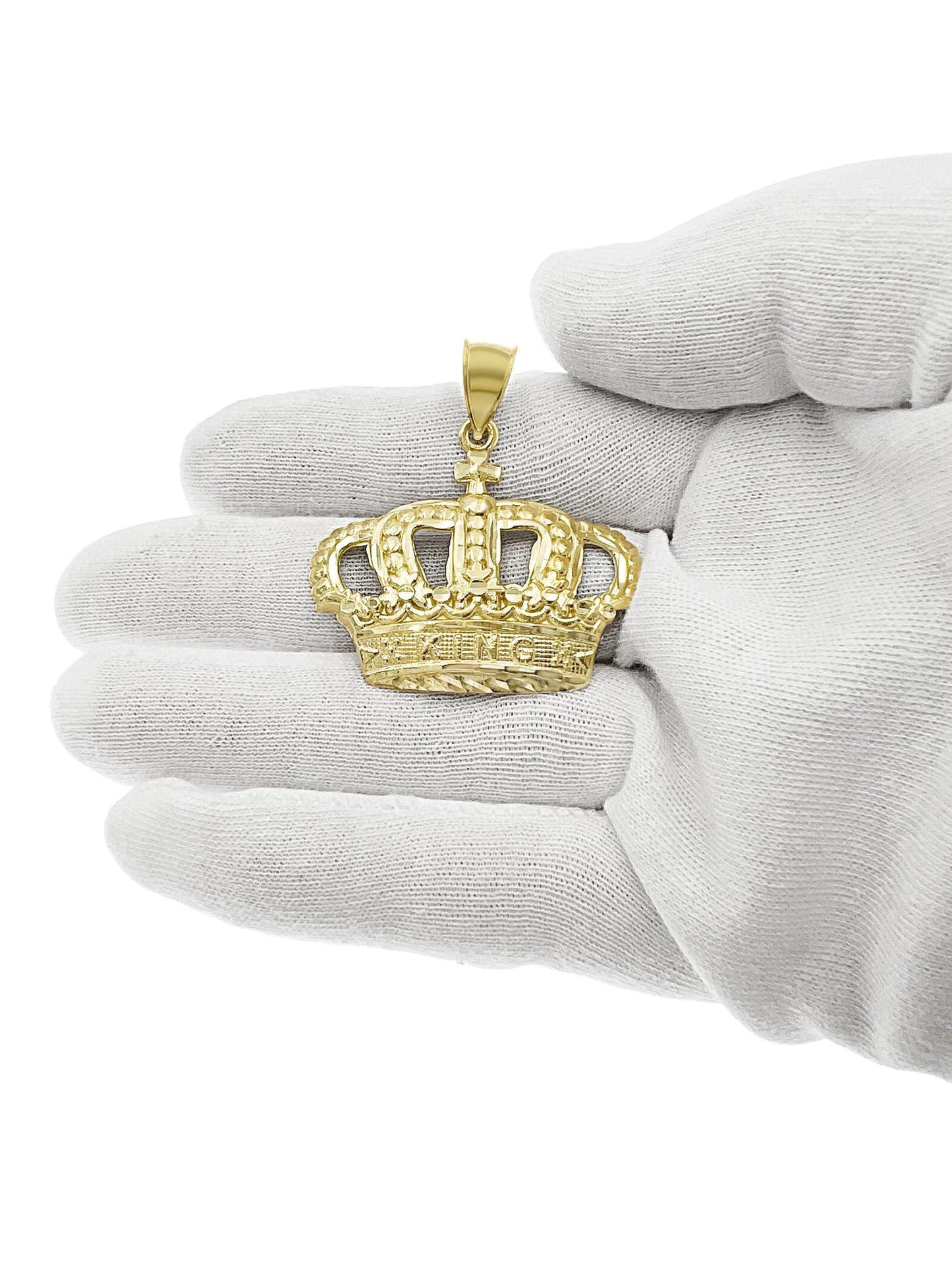 King Crown Pendant Mens Charm Real 10k Yellow Gold 1.5 inch