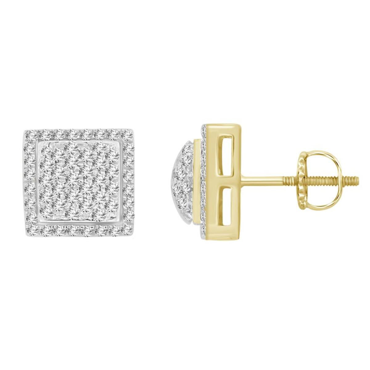 0.25cttw Diamond Stud Square Mens Earrings 10k Yellow Gold Screw back