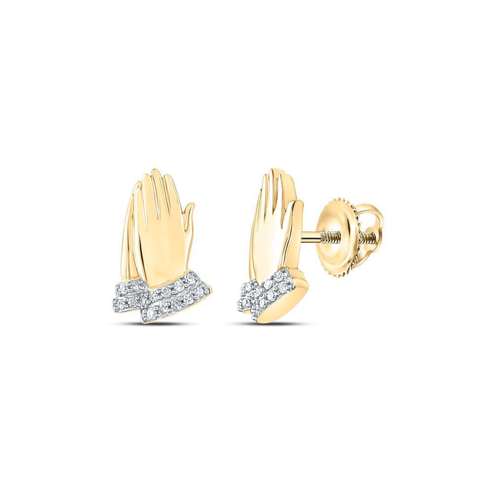 Diamond Praying Hands Stud Earrings 10k Yellow Gold Screw Back