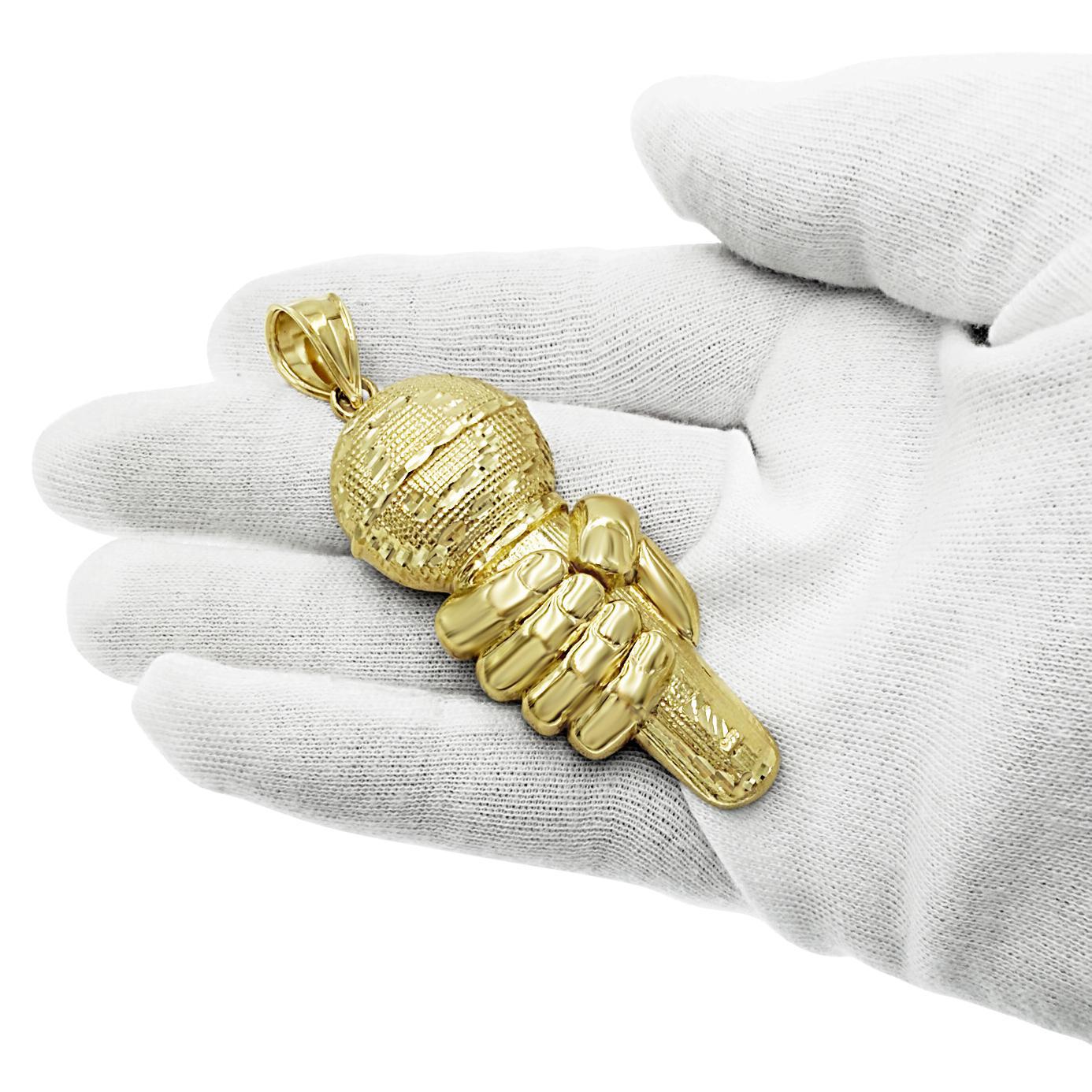 2.8" Real 10k Yellow Gold Microphone Pendant Hand Holding Mic Mens Charm