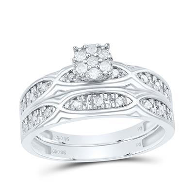 1/3cttw Diamond Trio Wedding His Hers Set Band Ring Round Cluster 10k White Gold