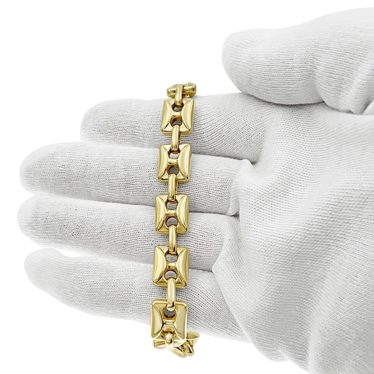 Anchor Mariner Necklace 12mm Square Puffed Gold over 925 Sterling Silver 30 inch