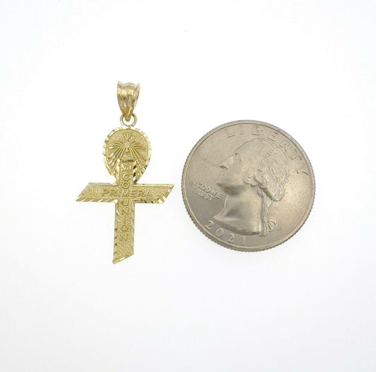 10k Yellow Gold Primera Comunion Cross Pendant Charm 1.3 inch
