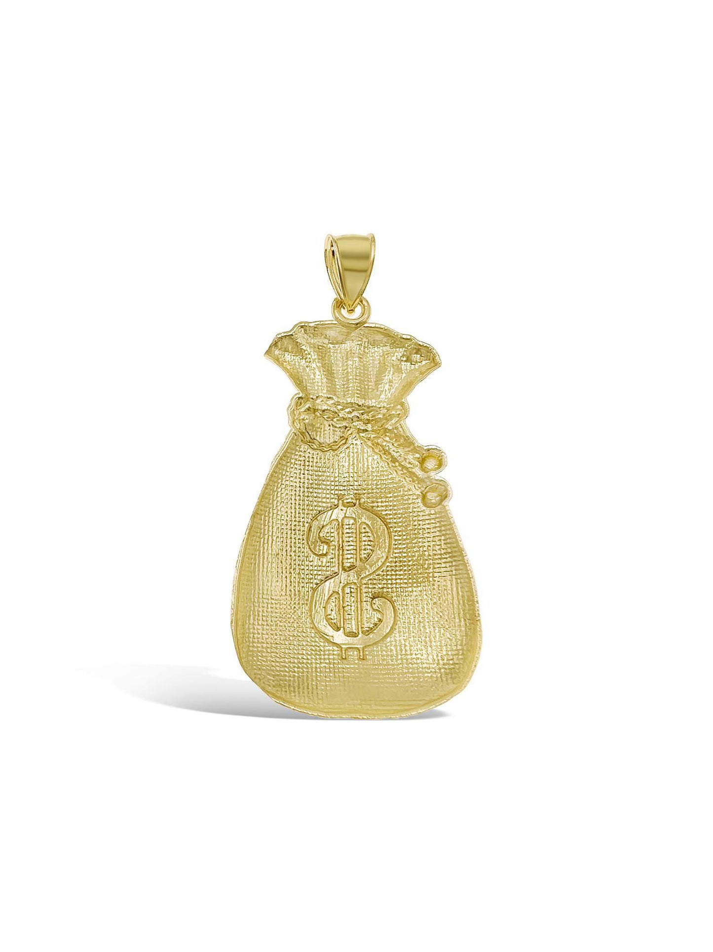 Money Bag Mens Charm 10k Yellow Gold Dollar Sign Pendant 2.2"