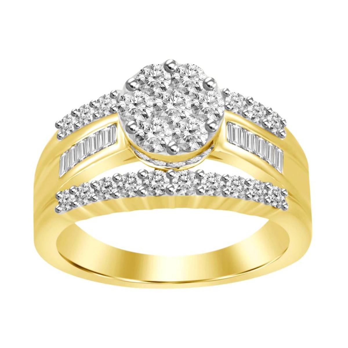1.50Ctw Baguette Round Diamond Circle Cluster Ring 10k Yellow Gold Womens