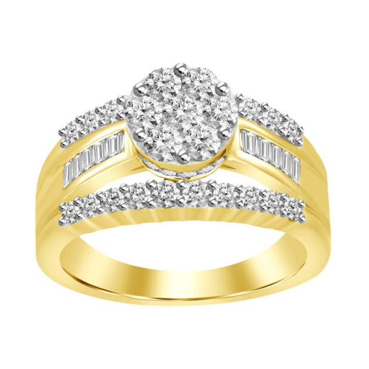 1.50Ctw Baguette Round Diamond Circle Cluster Ring 10k Yellow Gold Womens
