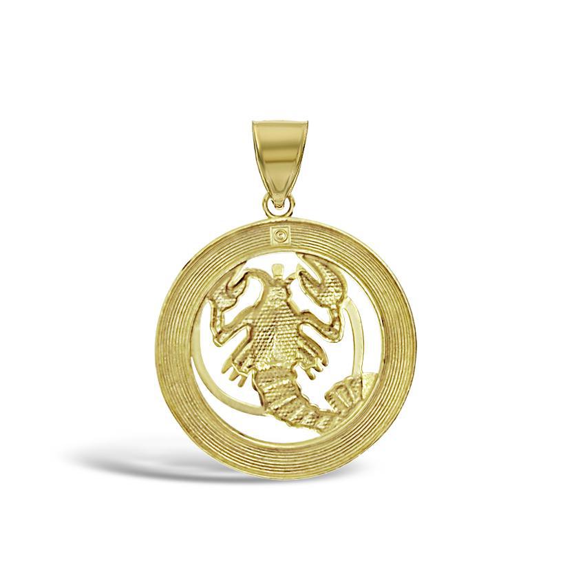 10k Yellow Gold Cancer Pendant Zodiac Star Sign Charm 1.1 inch