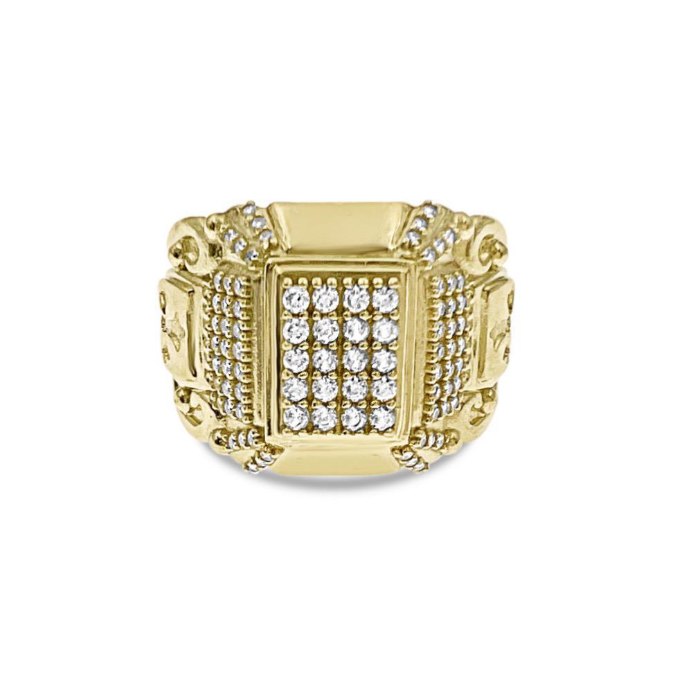 10k Yellow Gold Cross Mens Signet Pinky Ring Square