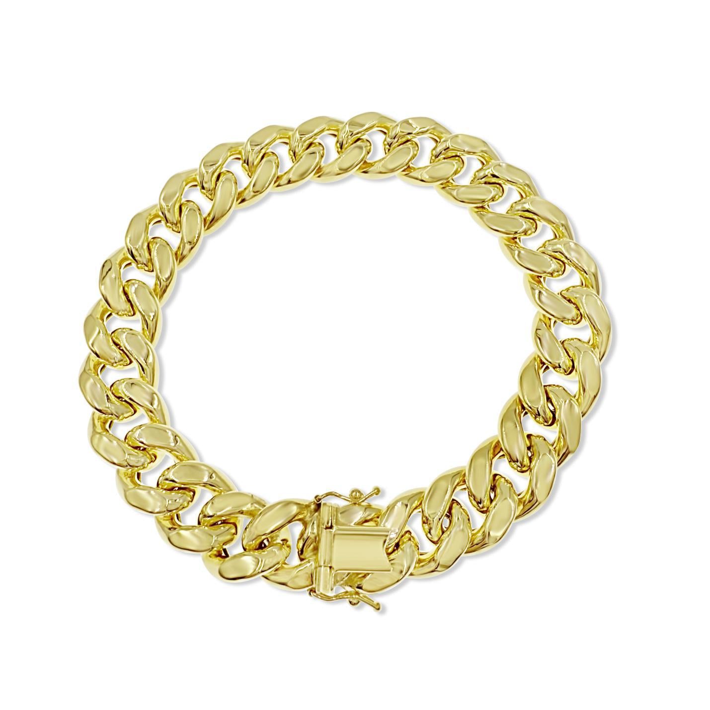 10K Yellow Gold Mens Cuban Link Bracelet 13mm Chain