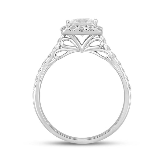 1.5ctw Lab Grown Princess Cut Diamond Halo Ring 14K White Gold