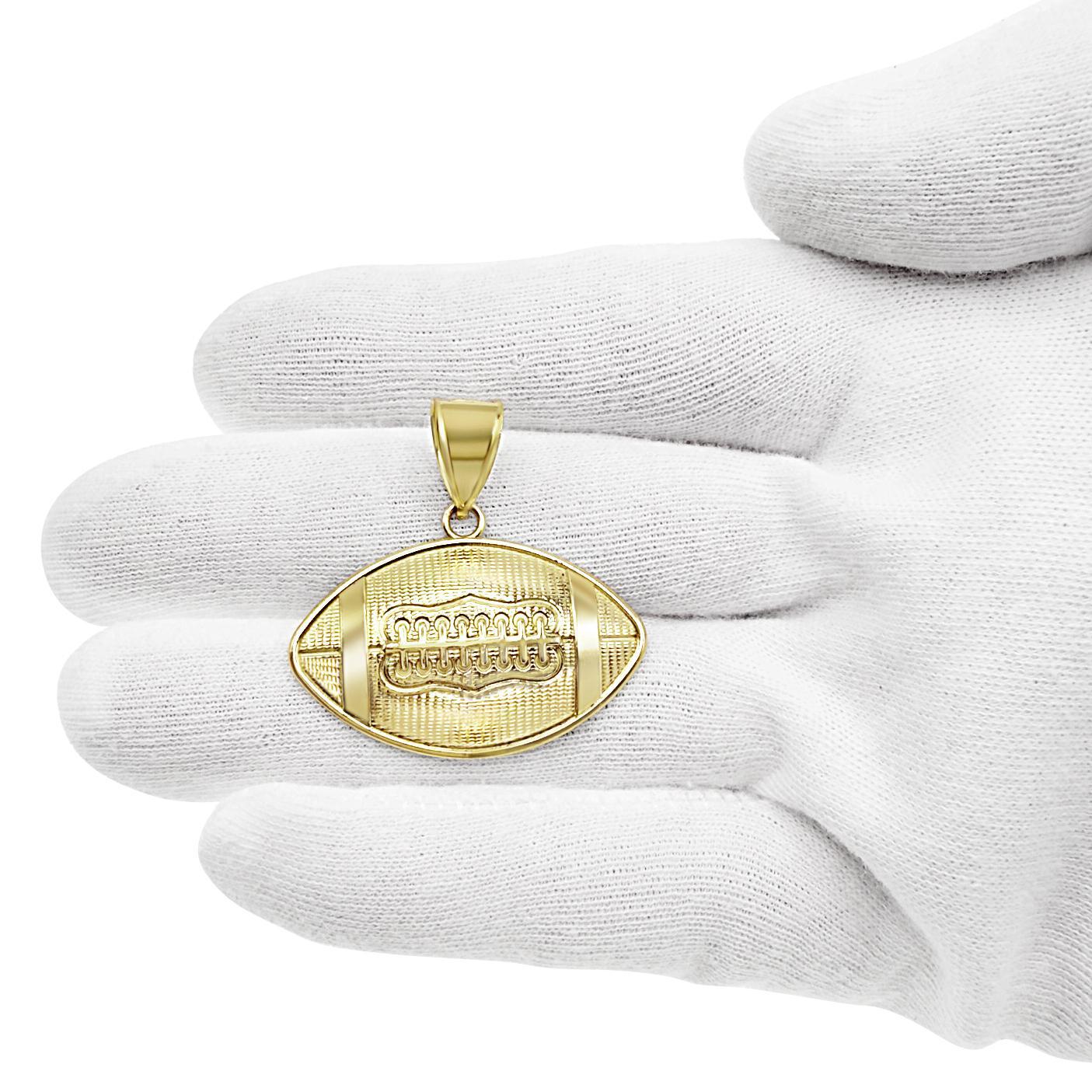 10K Yellow Gold Football Pendant Mens Sports Charm
