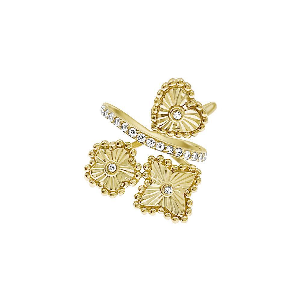 14k Yellow Gold Bypass Ring Womens Crossover Flower Heart Band CZ