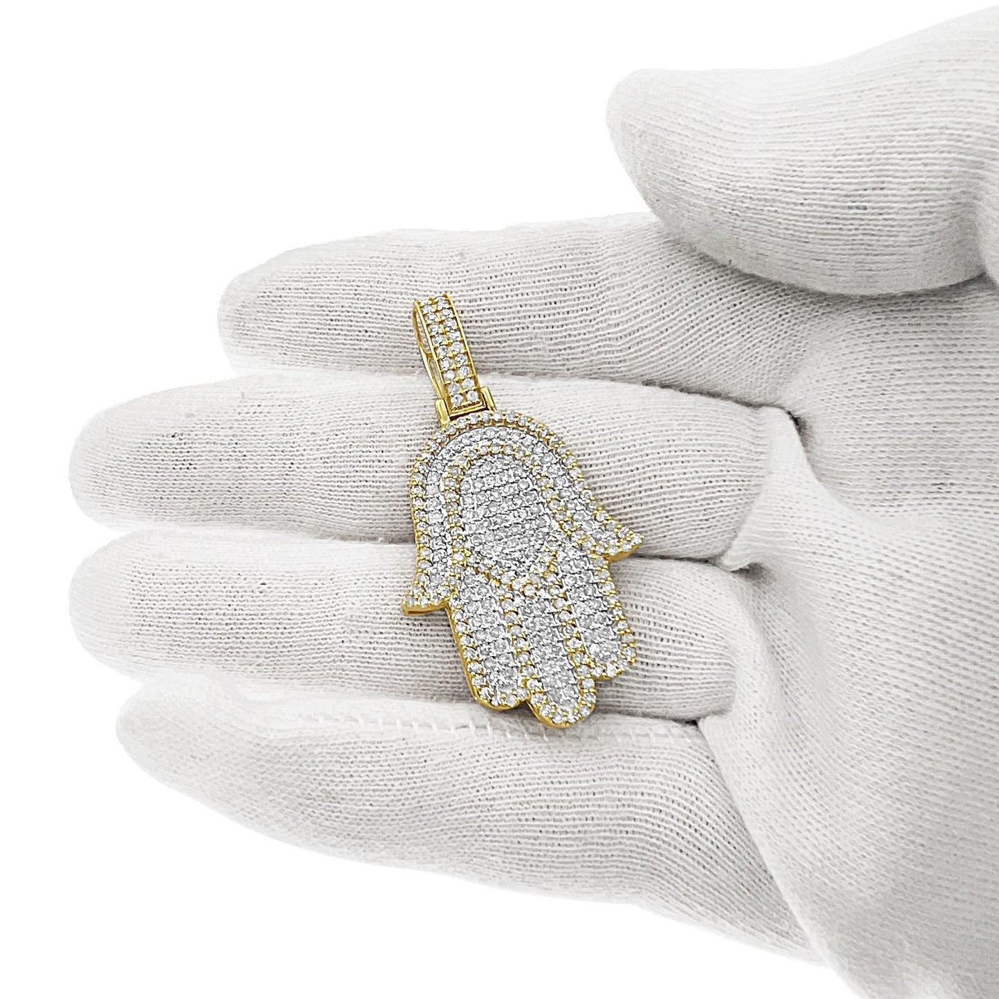 1.85 Cttw Round Diamond Hamsa Charm Pendant 10k Yellow Gold