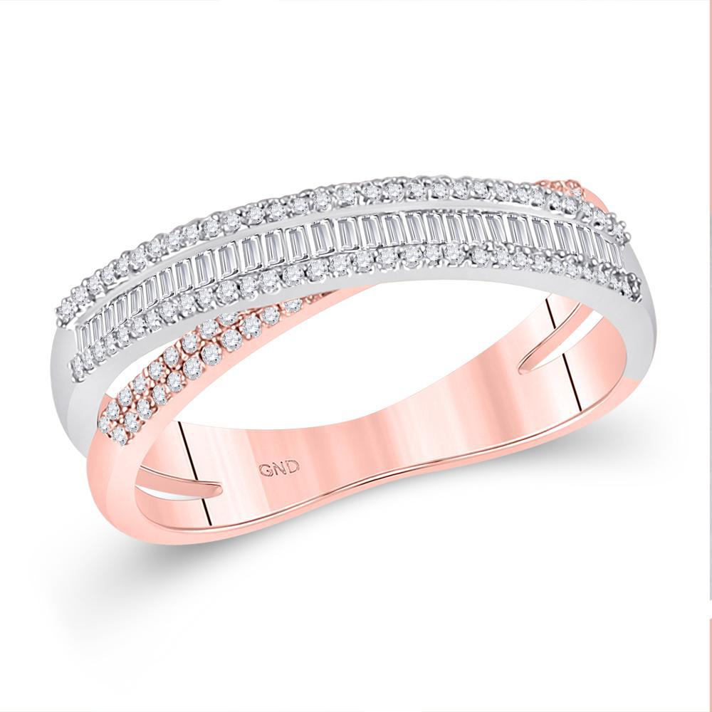 0.44ctw Baguette Diamond Womens Band Ring 14K White Rose Gold Crossover