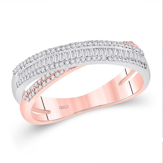 0.44ctw Baguette Diamond Womens Band Ring 14K White Rose Gold Crossover
