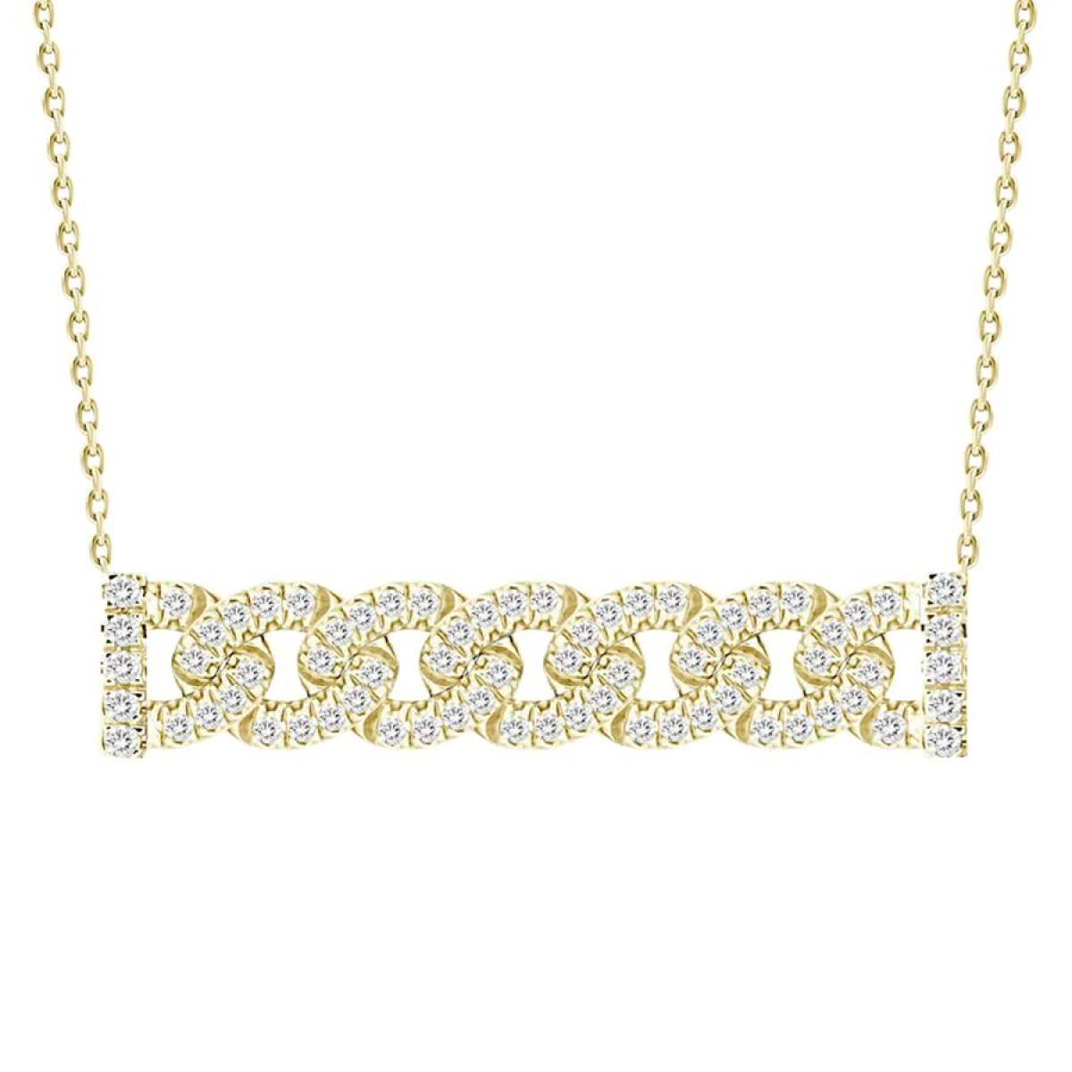 0.25ctw Diamond Cuban Link Bar Necklace 10k Yellow Gold Womens Chain Pendant
