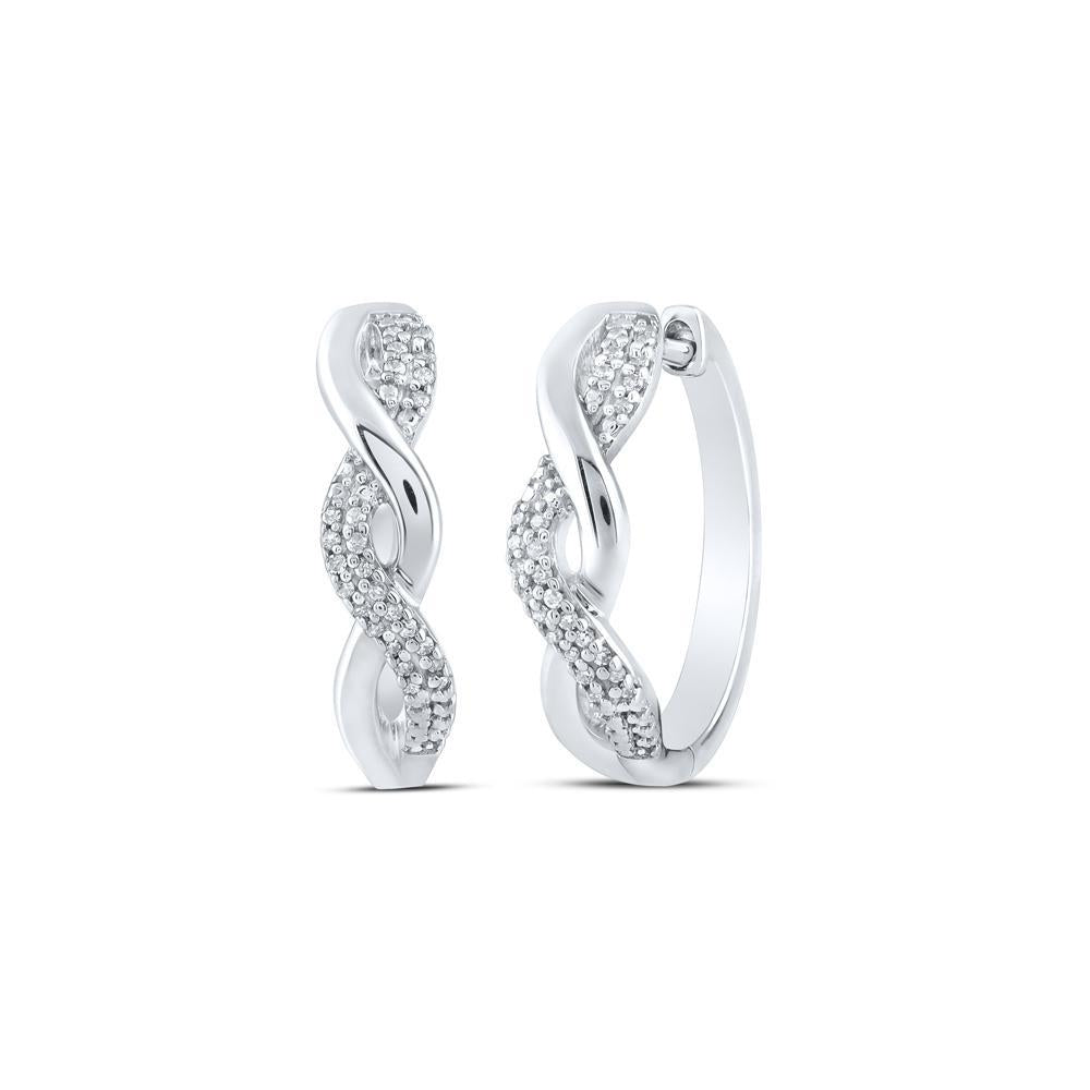 Diamond Twisted Hoop Earrings 925 Sterling Silver