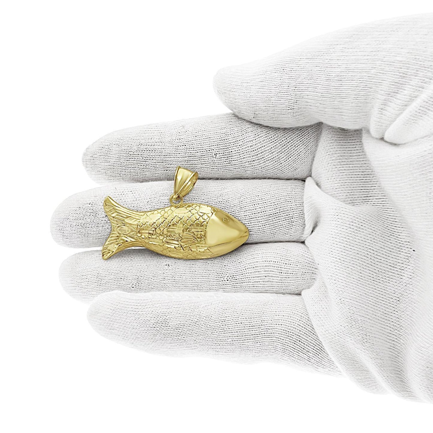 10k Yellow Gold Fish Pendant Charm 1.6 inch