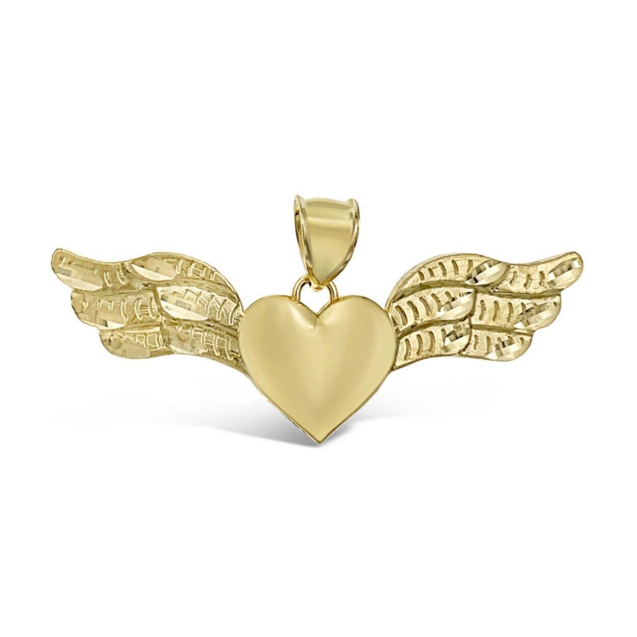 10k Yellow Gold Angel Wing Heart Pendant Charm Flying Love Symbol
