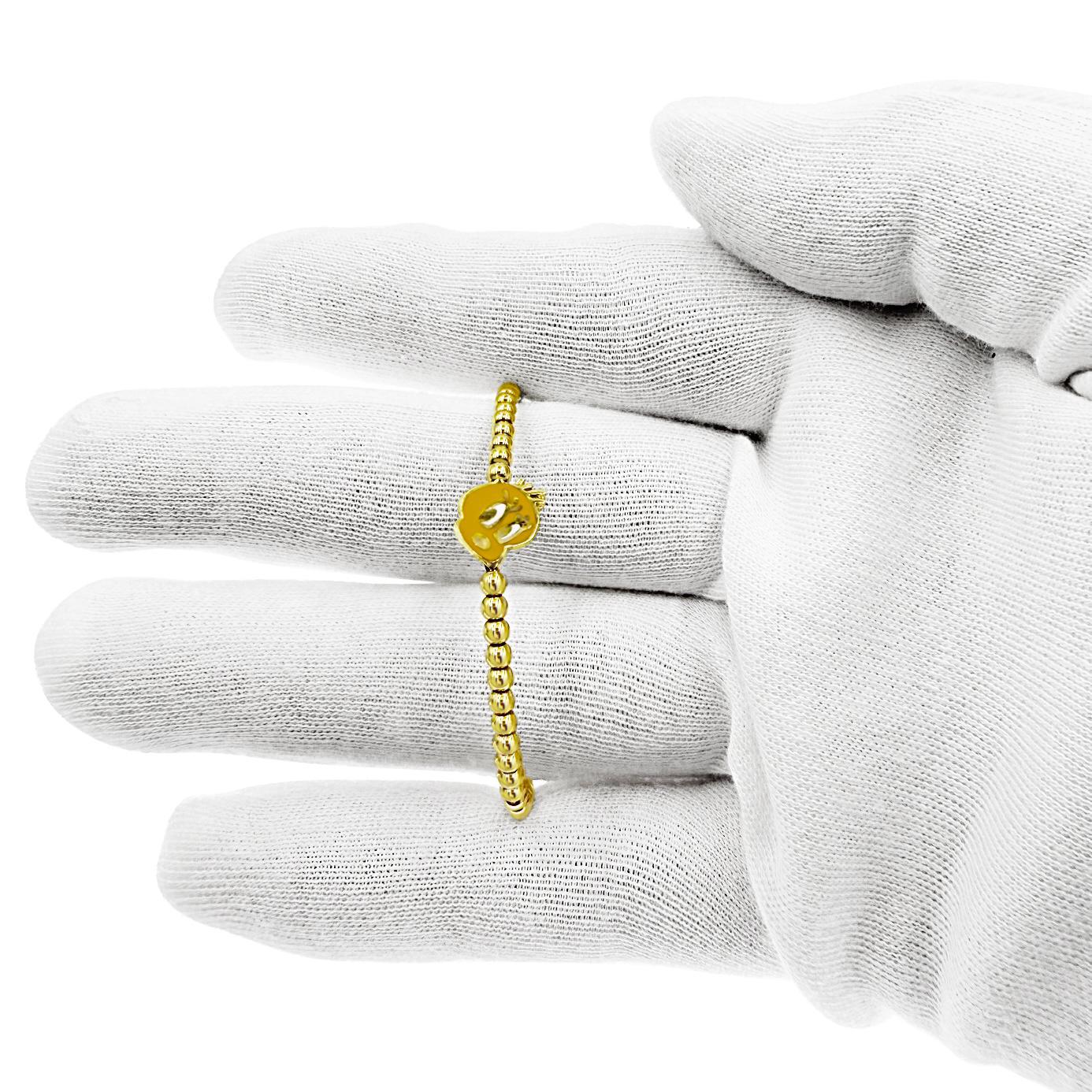 10k Yellow Gold Kids Beaded Bracelet Tweety Face Enamel Adjustable