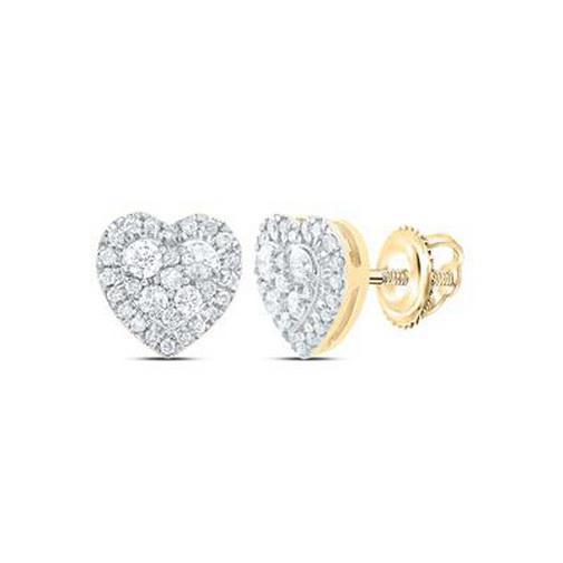 0.50 Cttw Diamond Heart Stud Earrings 14k Yellow Gold Screw Back