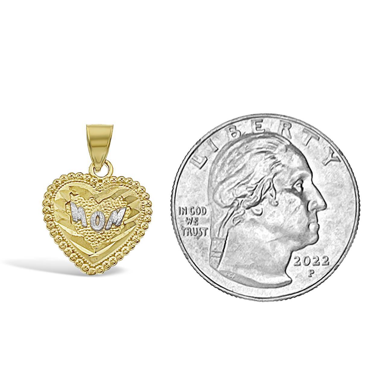 Mom Heart Pendant 10k Two tone Gold Charm 0.7"