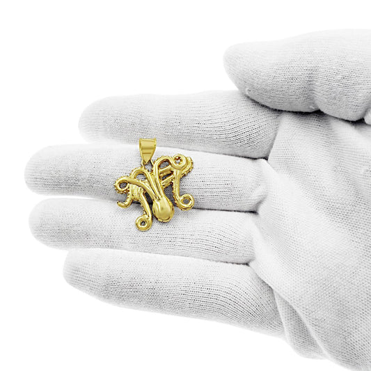14K Yellow Gold Octopus Tentacle Pendant Charm 1 inch