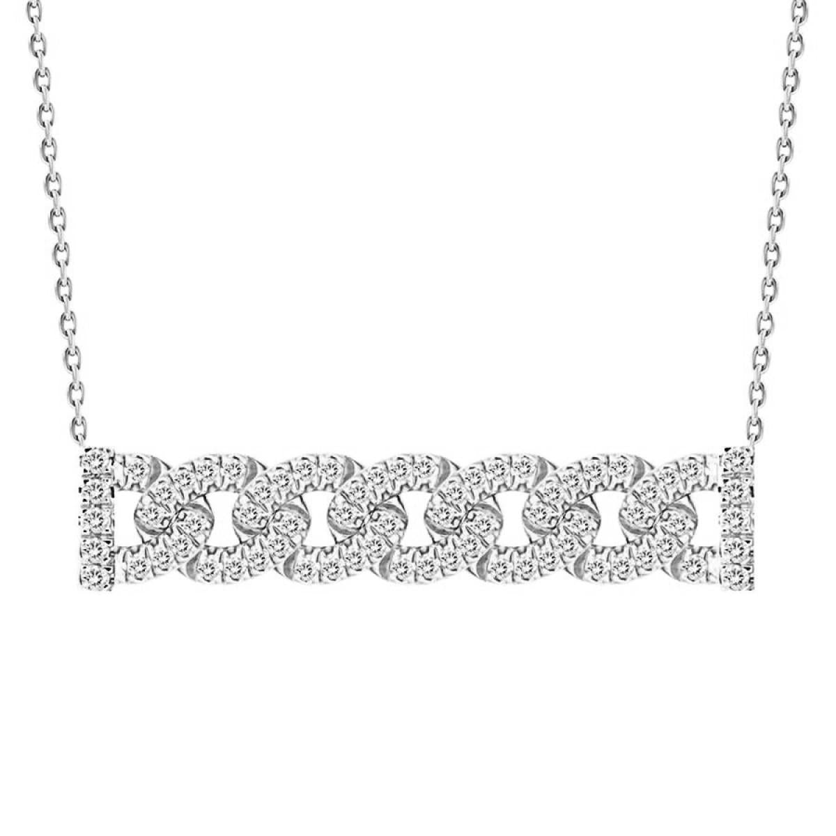 0.25ctw Diamond Cuban Link Bar Necklace 10k White Gold Womens Chain Pendant