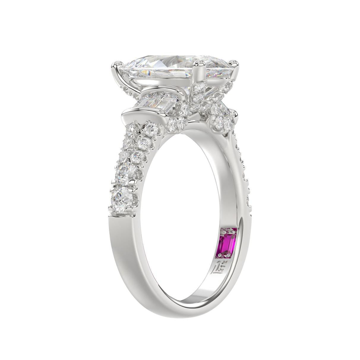2.75 cttw Lab Grown Pear Baguette Diamond IGI Internal Stone Ring White Platinum