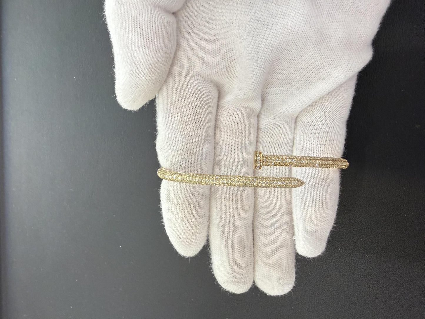 1.63ctw Diamond Nail Bypass Open Cuff Bangle 10K Yellow Gold