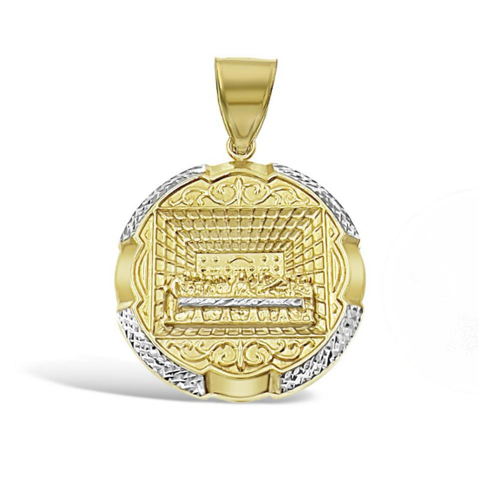 Last Supper Pendant 10k Two Tone Gold Round Charm 1.8 inch