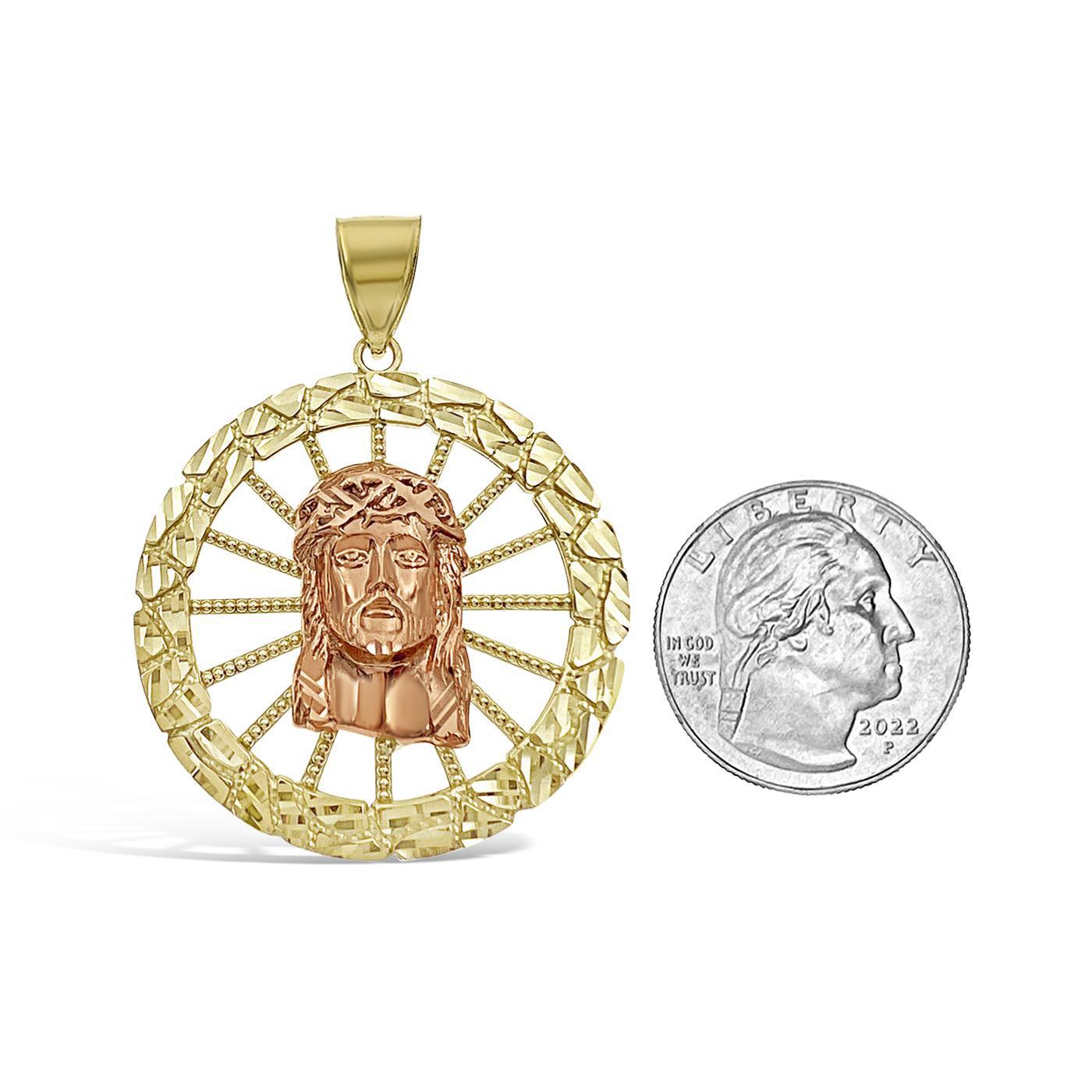 Jesus Head Face Pendant Mens Charm 10k Yellow Rose Gold 2 inch