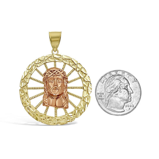 Jesus Head Face Pendant Mens Charm 10k Yellow Rose Gold 2 inch