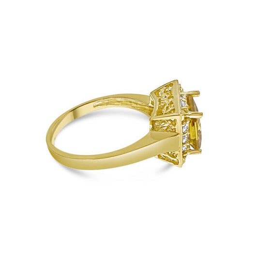 10k Yellow Gold Simulated Citrine Square Halo Ring