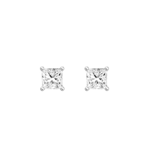 0.50ctw Princess Lab Grown Diamond Solitaire Stud Earrings 14k White Gold