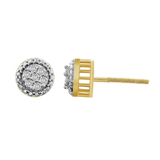 0.15ctw Diamond Round Cluster Stud Mens Earrings 10k Yellow Gold Screw Back