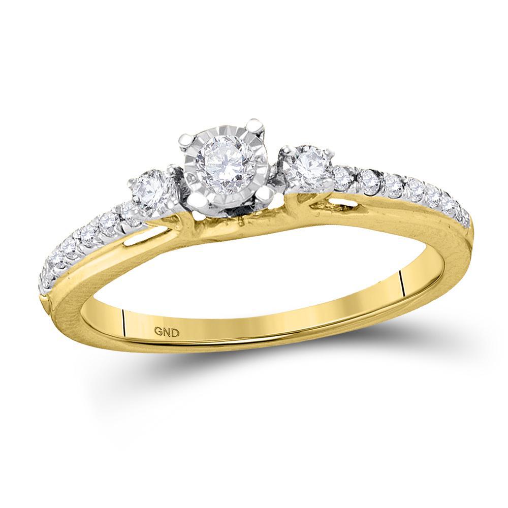 0.33Ctw Round Diamond Three Stone Bridal Wedding Engagement Womens Ring 10k Gold