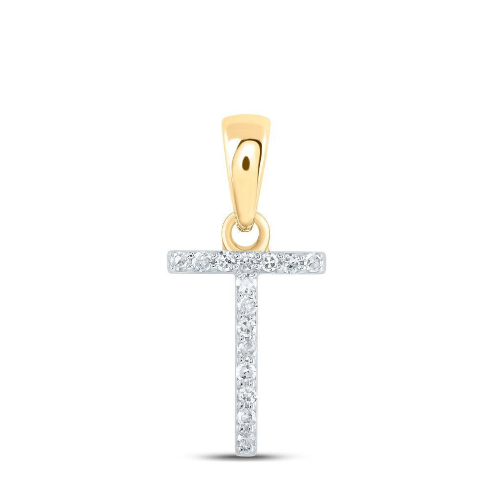 Diamond Letter Initial T Pendant Charm 10k Yellow Gold
