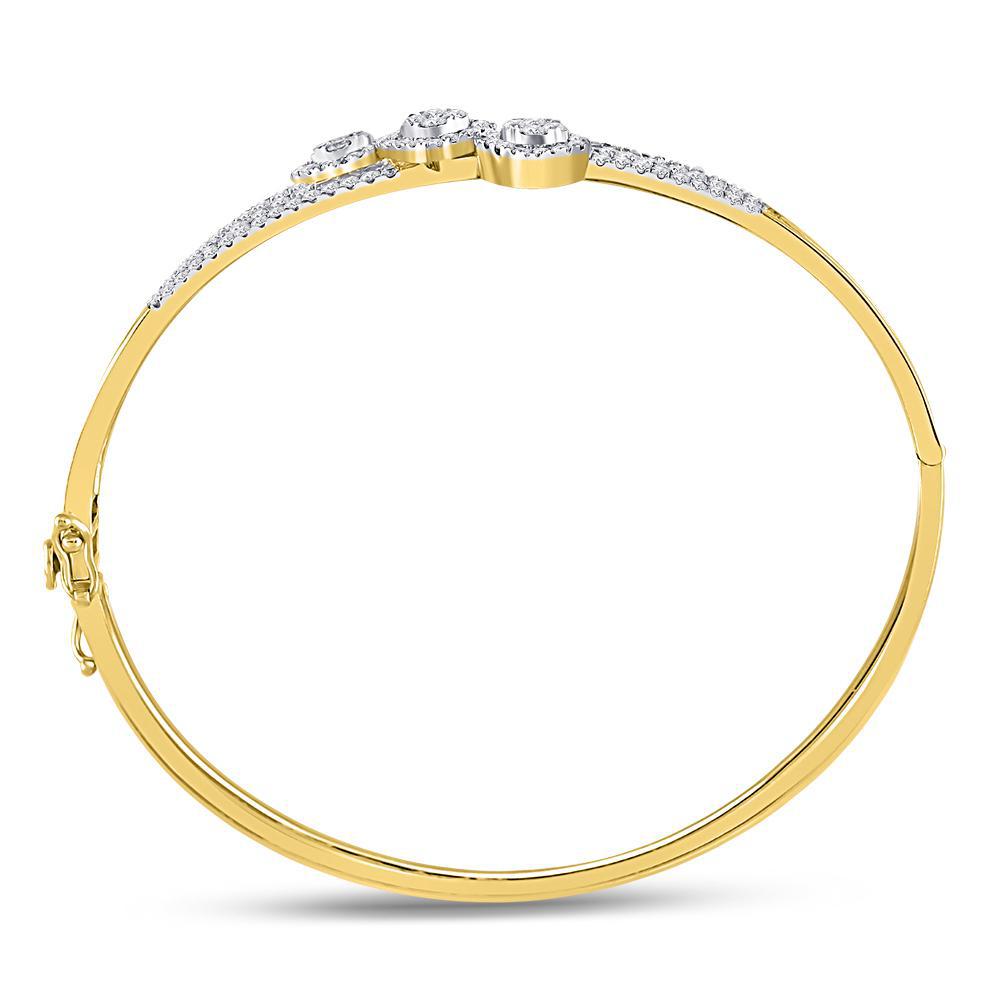 1.25 Ctw Diamond Triple Cluster Womens Hinged Bangle Bracelet 14k Yellow Gold
