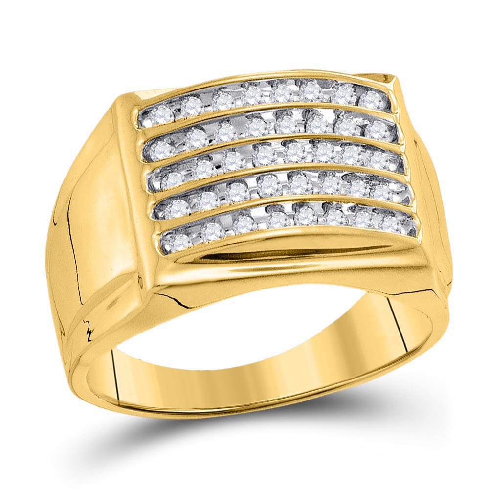 0.50 cttw Round Diamond Five Row Rectangle Mens Band Ring 10k Yellow Gold