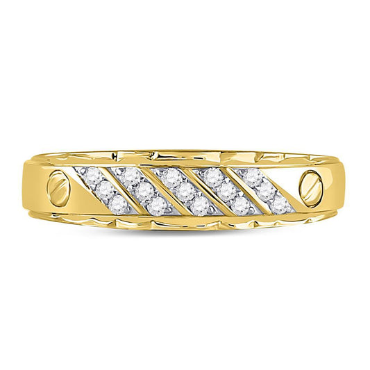 0.20ctw Diamond Mens Screw Wedding Band Ring 10K Gold Diagonal Channel Set