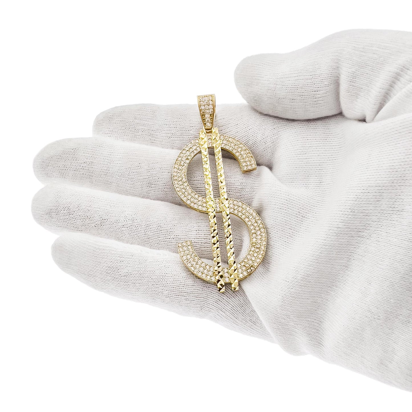 10k Yellow Gold Dollar Sign Money Pendant Charm 2.5"