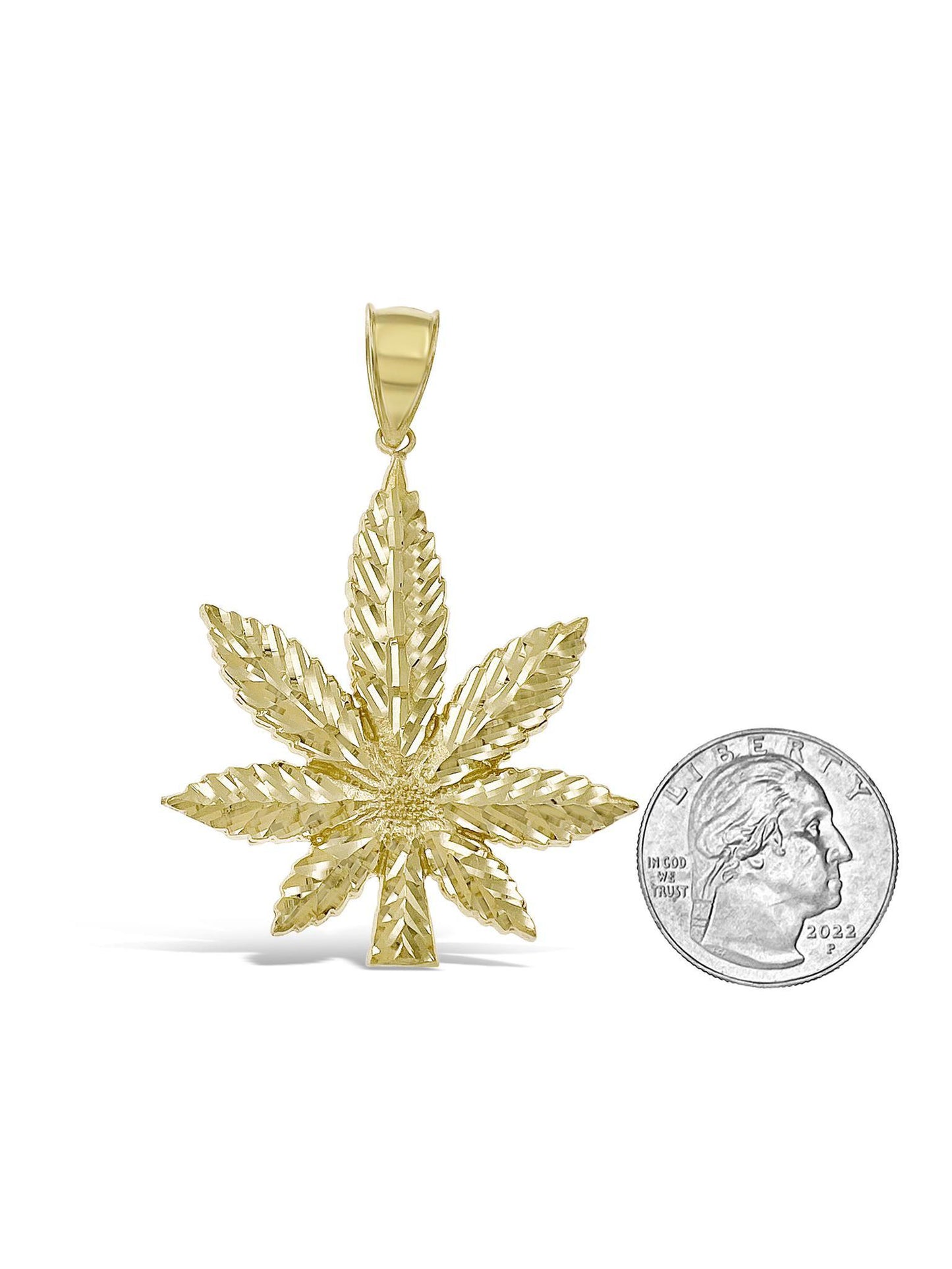 Marijuana Leaf Pendant 10k Yellow Gold Charm 2.5"