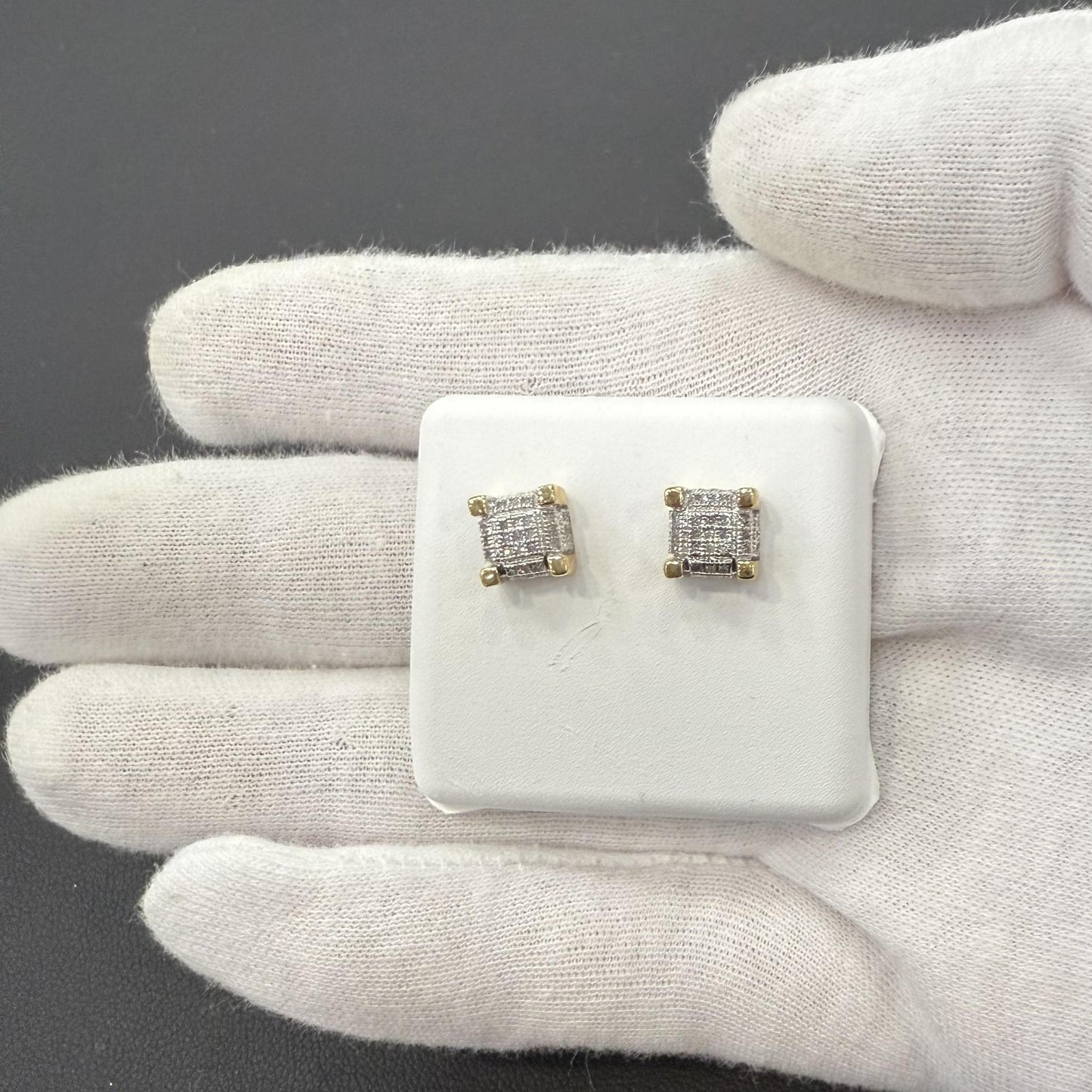 0.25 cttw Diamond Square Mens Stud Earrings 10k Yellow Gold Screw Back