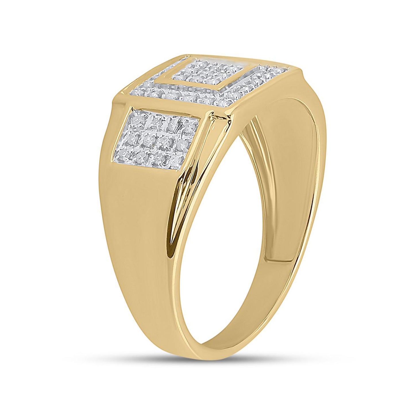 0.25 Cttw Round Diamond Square Mens Ring Band 10k Yellow Gold